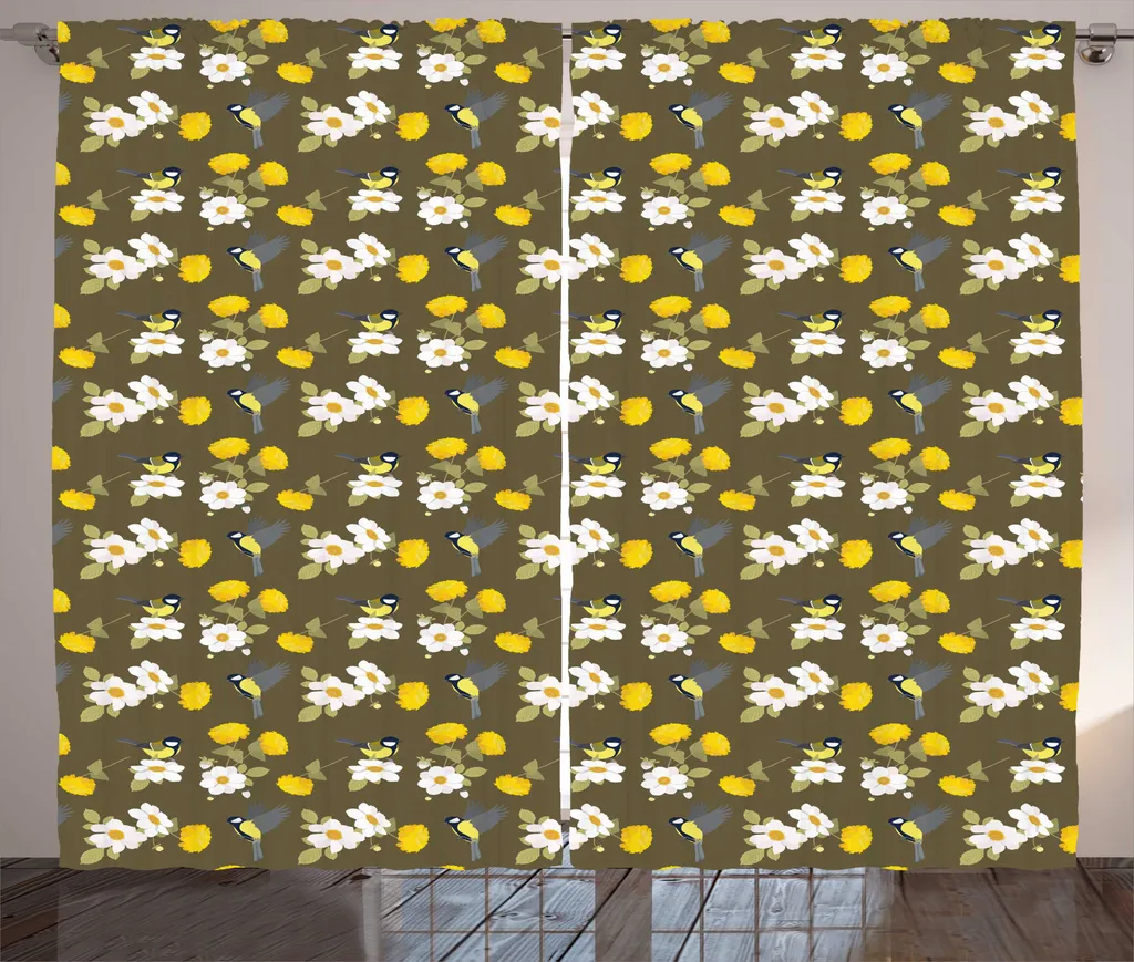 ABAKUHAUS Oiseau Jaune Rideau Rustique à Fronces 280x225 cm Multicolore