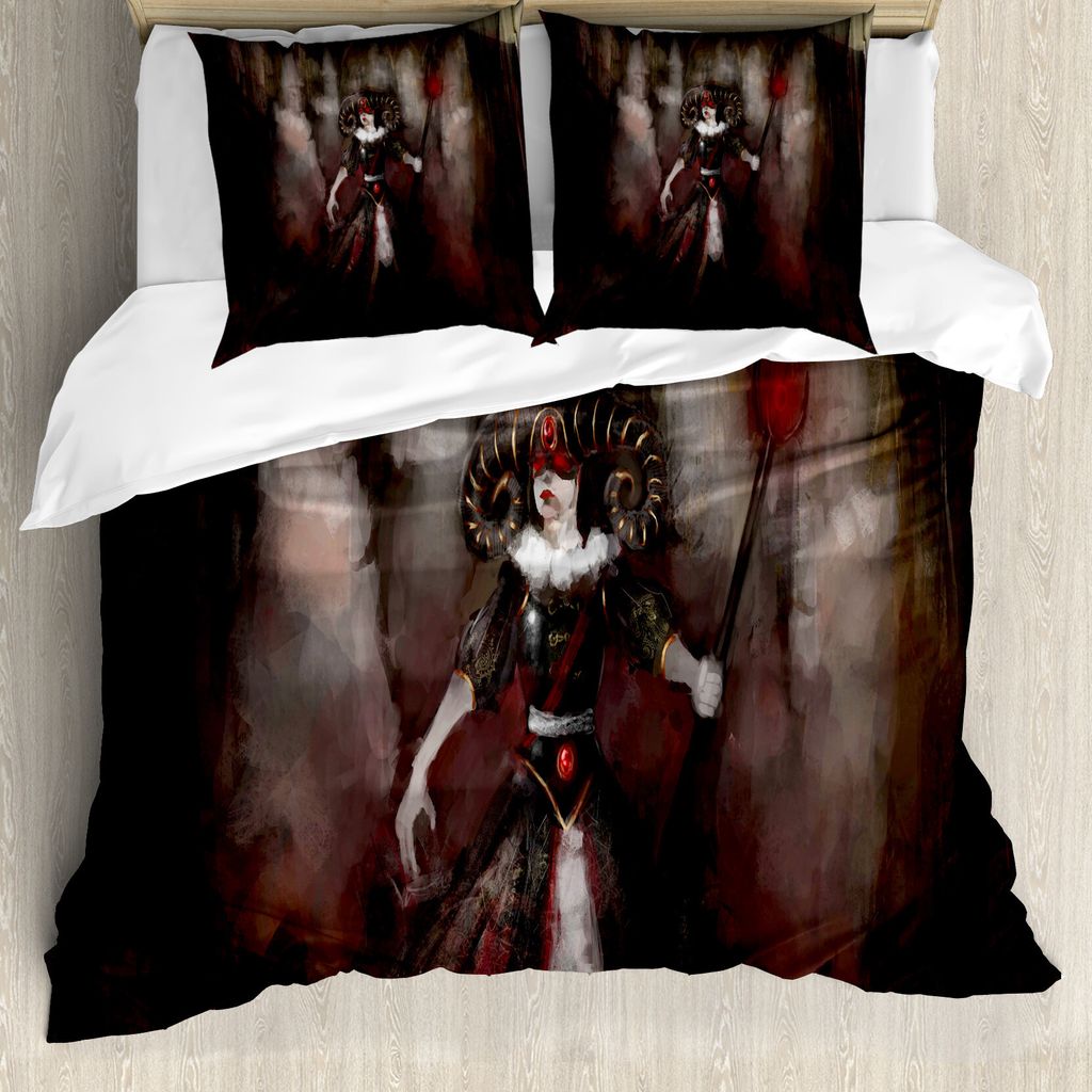 ABAKUHAUS gotisch Bettbezug, Medieval Evil Woman Myth, Milbensicher Allergiker geeignet mit Kissenbezügen, 155 cm x 220 cm - 80 x 80 cm, Schwarz, ...