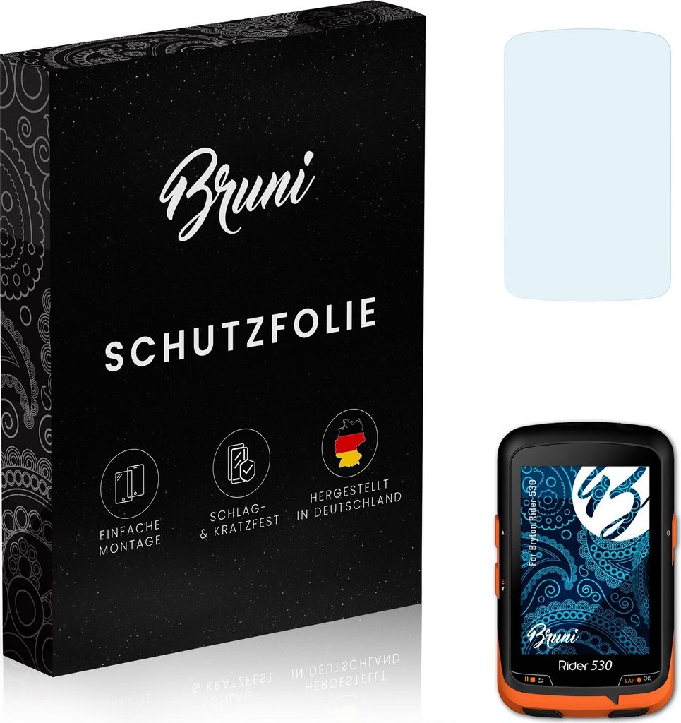 Bruni Basics-Clear 2x Schutzfolie kompatibel mit Bryton Rider 530 Folie