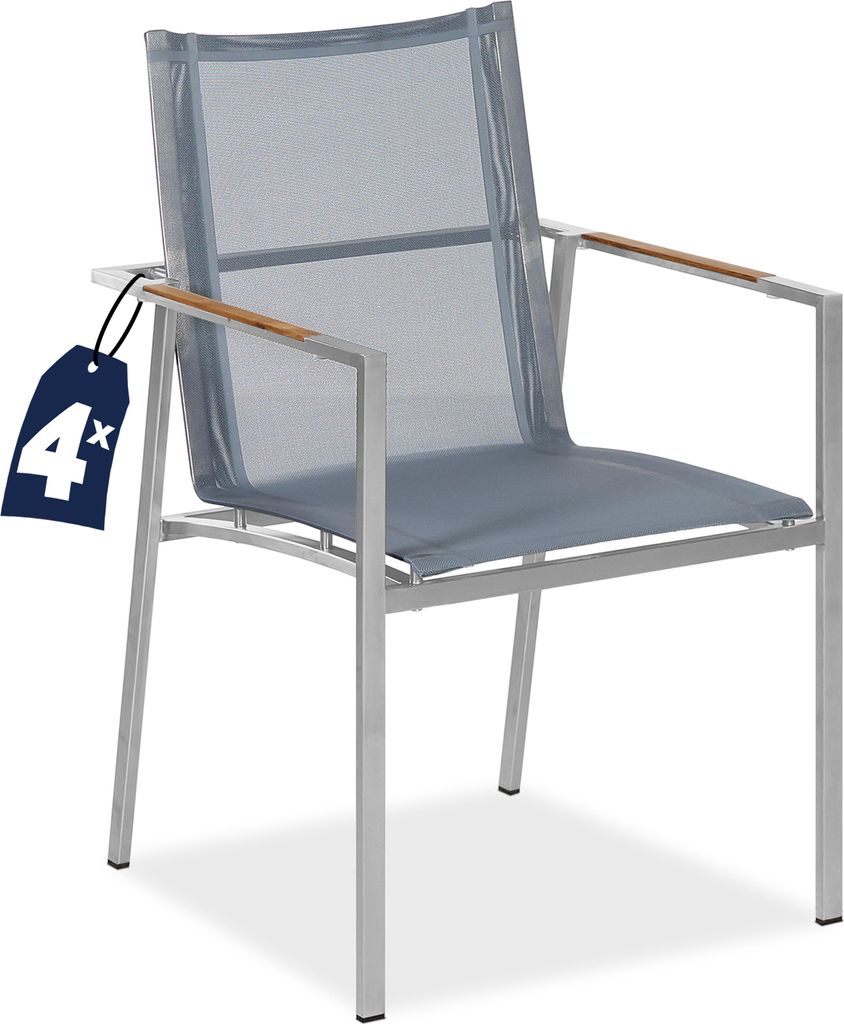 CASARIA Gartenstuhl 4er Set Armlehnen Stapelbar 160kg Garten Terrasse Balkon Gartenmöbel Terrassenstuhl Teakholz Edelstahl