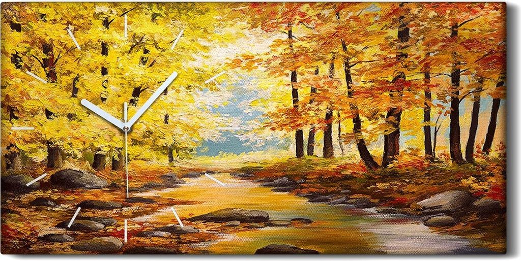 Küche Wohnzimmer Wand Leinwand Uhr Geräuschlos 60x30 Ölgemälde Herbst Wald - weiße Hände