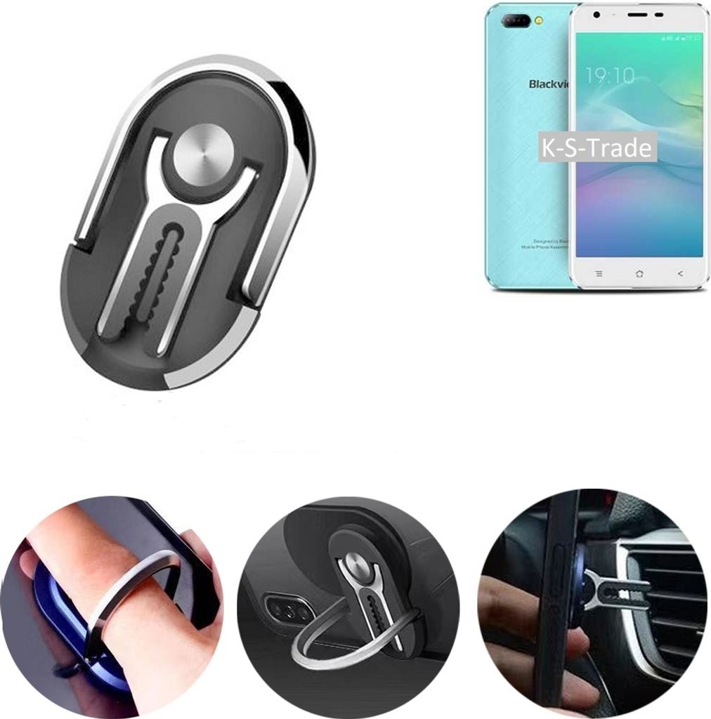 K-S-Trade 3in1 Smartphone-Ring Handy-Ring kompatibel mit Blackview A7 Fingerhalterung Handyring Tischständer Lüftungsgitter-Halterung Tisch
