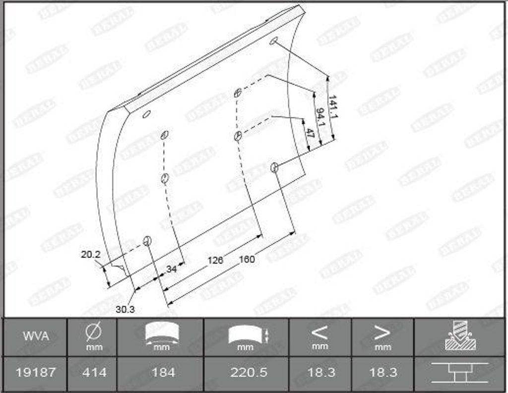 BERAL Bremsbelagsatz Trommelbremse Bremsbackensatz KBL19187.1-1660 für RENAULT TRUCKS AGORA 19,5mm 220mm 12kg
