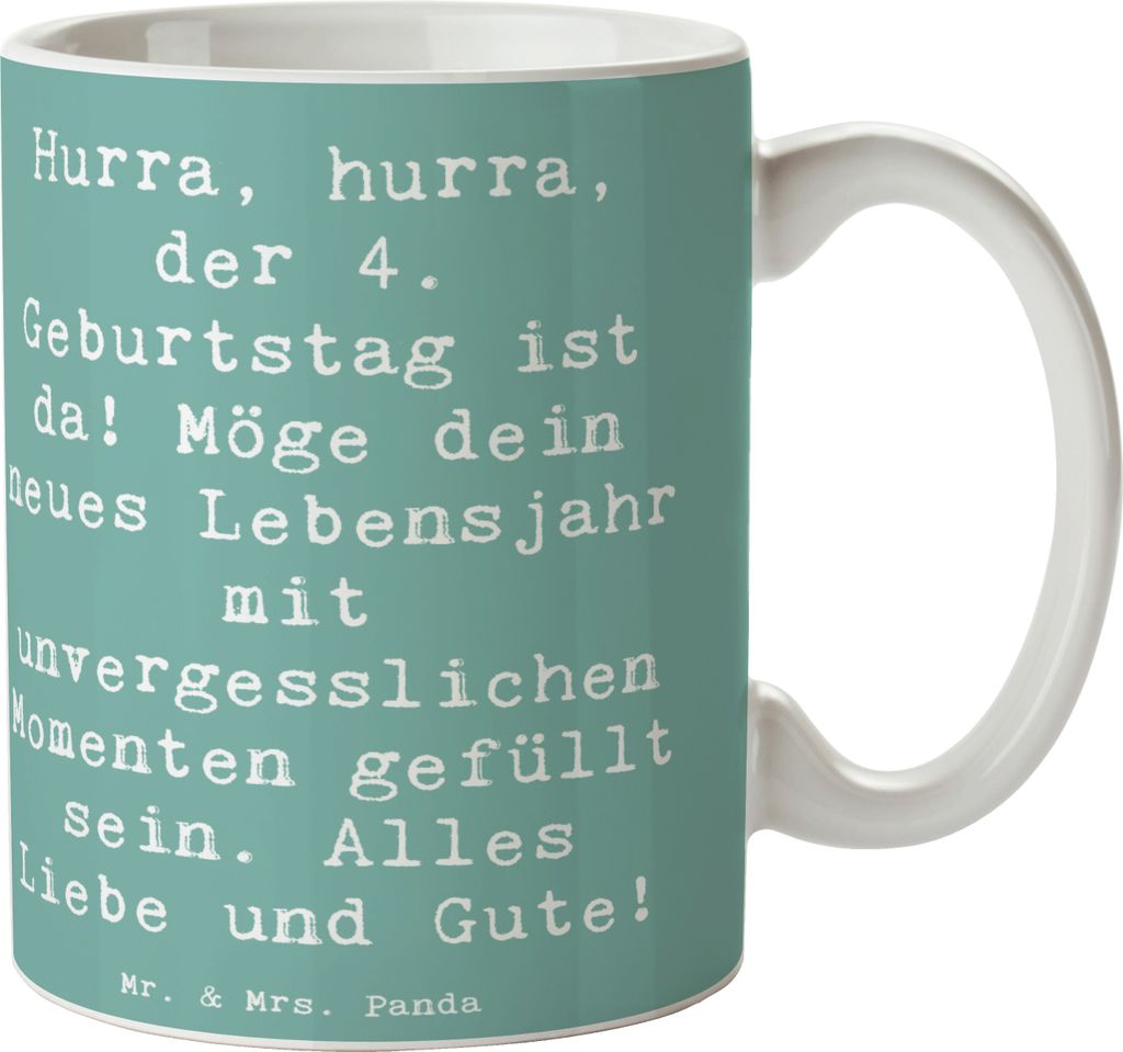 Mr. & Mrs. Panda haferl Spruch 4. Geburtstag Feiern - Meeresbrise - Geschenk, Pott, Teetasse, Kaffeebecher, Bedruckte Tasse, Hurra, Kindergeburtsta...