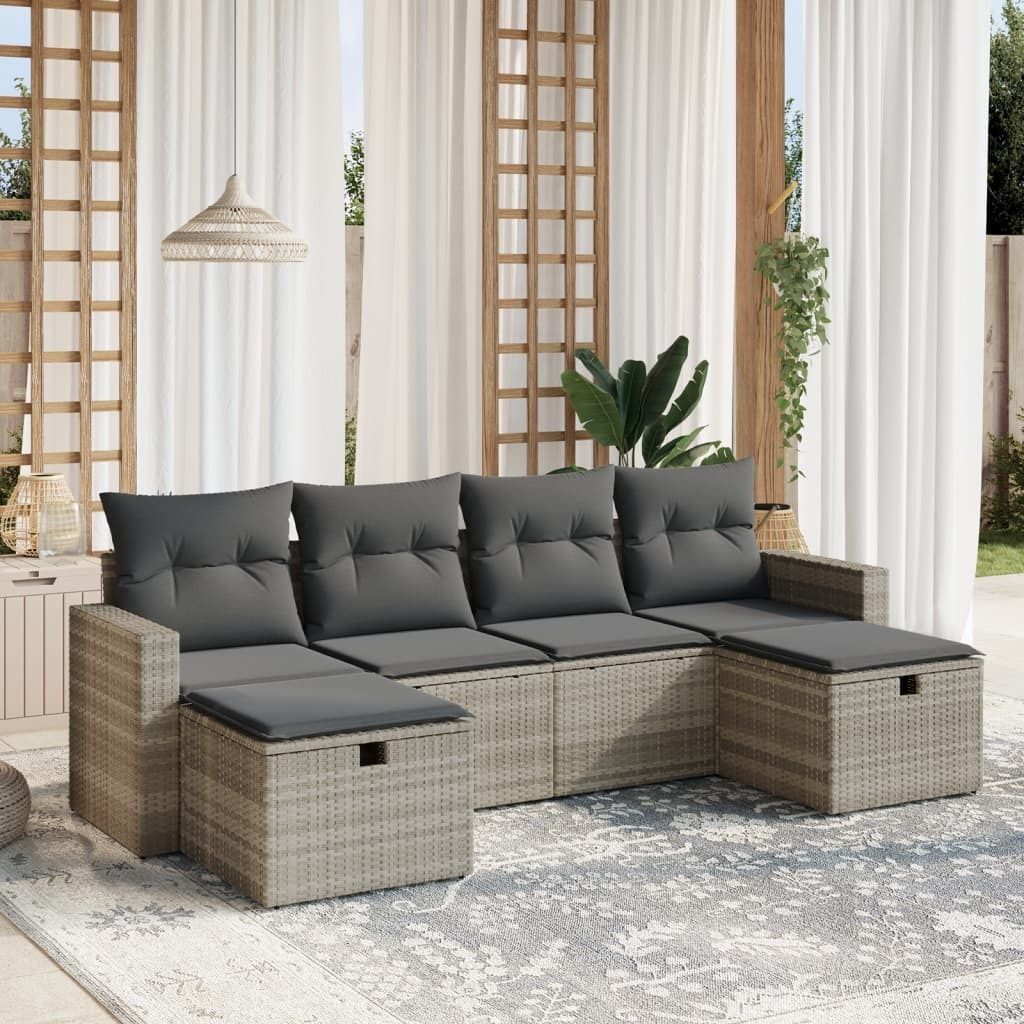 Maison Exclusive - 6-tlg. Garten-Sofagarnitur mit Kissen Hellgrau Poly Rattan