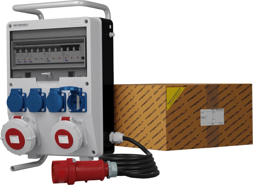 Stromverteiler TD-S/FI 32A 16A 4x230V IP54 SKHU Kabel 5x4mm2 Doktorvolt 0106