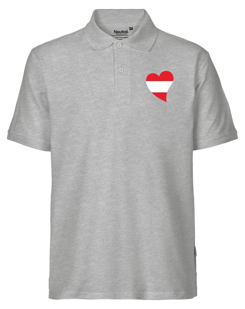 Huuraa Herren Polo Shirt Österreich Flagge Herz S Sport Grey Bio Baumwolle Fairtrade Poloshirt Geschenkidee