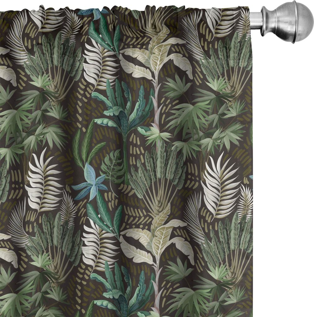 ABAKUHAUS Tropisch Vorhänge, Gardinen, Vintage Style Exotische Botanik Muster mit Wiederholung Hawaii Pflanzen, 2 Stück 75 x 245 cm, Seal Brown M...