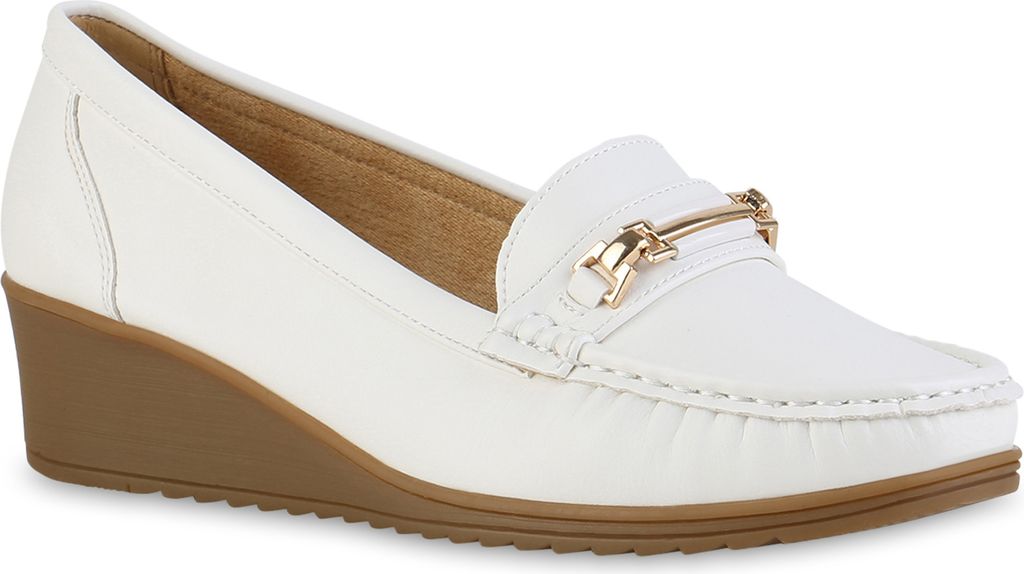 VAN HILL Damen Keilslippers Slippers Profil-Sohle Schuhe 841622, Farbe: Weiß, Größe: 37