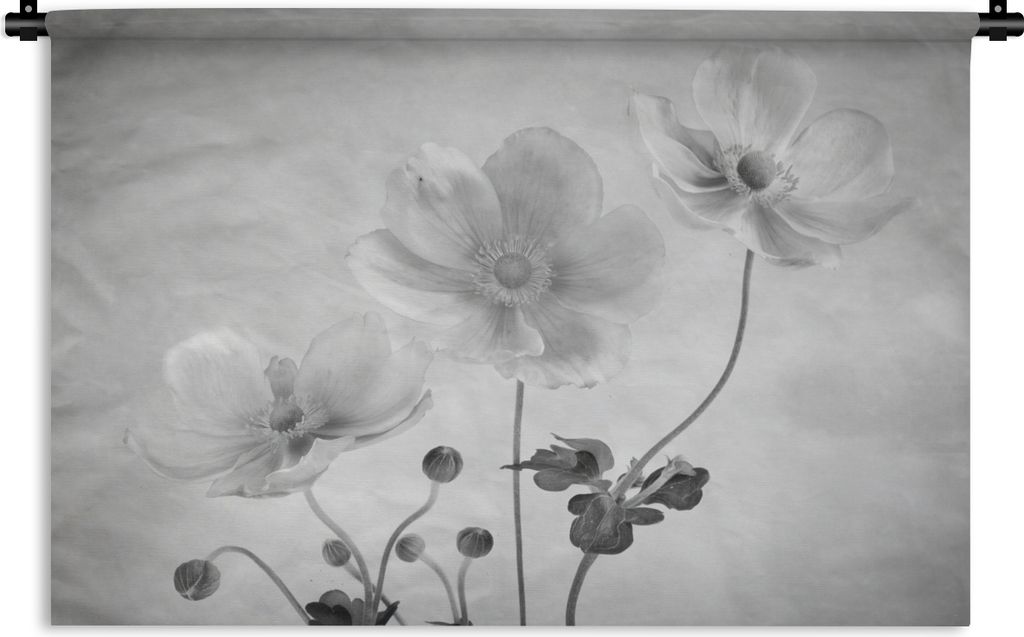 MuchoWow Wandteppich Wandbehang Stilleben - Schwarz und Weiß - Blumen 150x100 cm Tapisserie Dekoration Wandtuch - Waschbar - Tapisserien - Wand-...