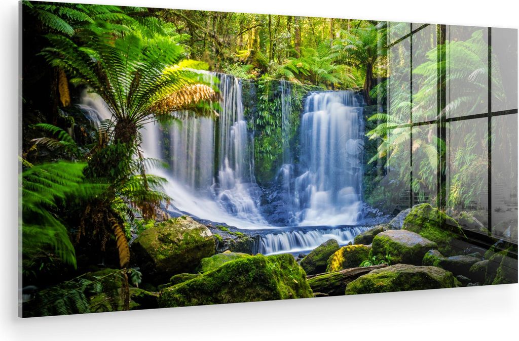 MuchoWow Glasbilder - Bilder auf Wandbild - Foto auf Glas Dschungel - Wasserfall - Australien - Pflanzen - Natur 40x20 cm Wanddekoration aus Glas -...