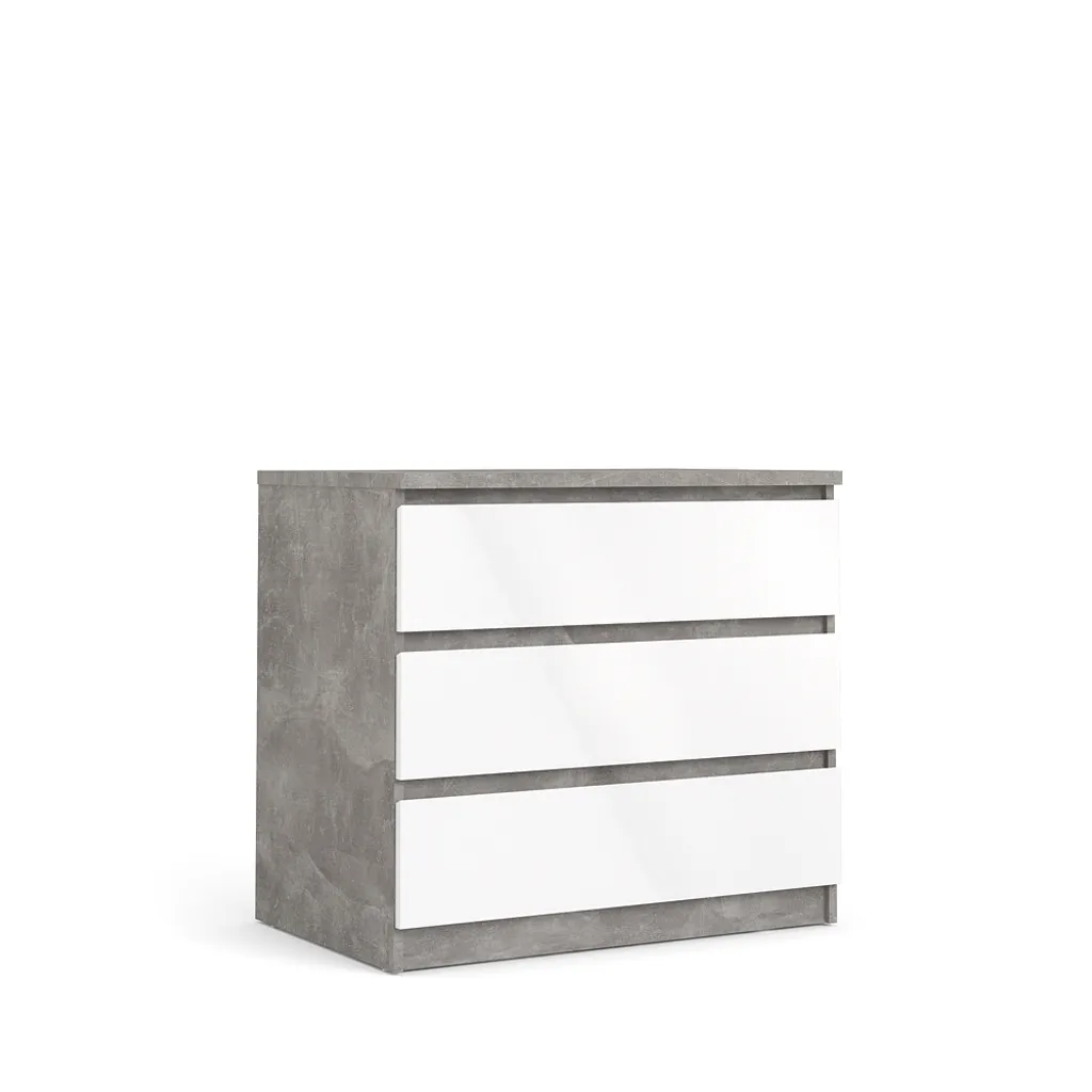 Commode basse Nada 3 tiroirs effet béton et blanc brillant pour salon - 3