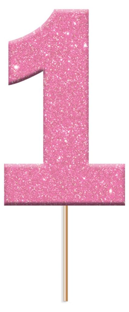 12 Cake Topper Zahl 1 Rosa Glitzer Kunststoff mit Spieß - Einheitsgröße