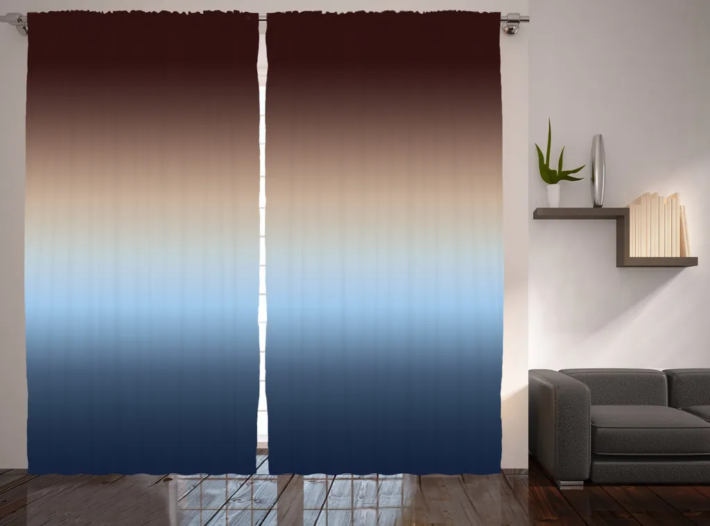 Rideau dégradé de couleur progressif bleu et marron avec crochets 280x225