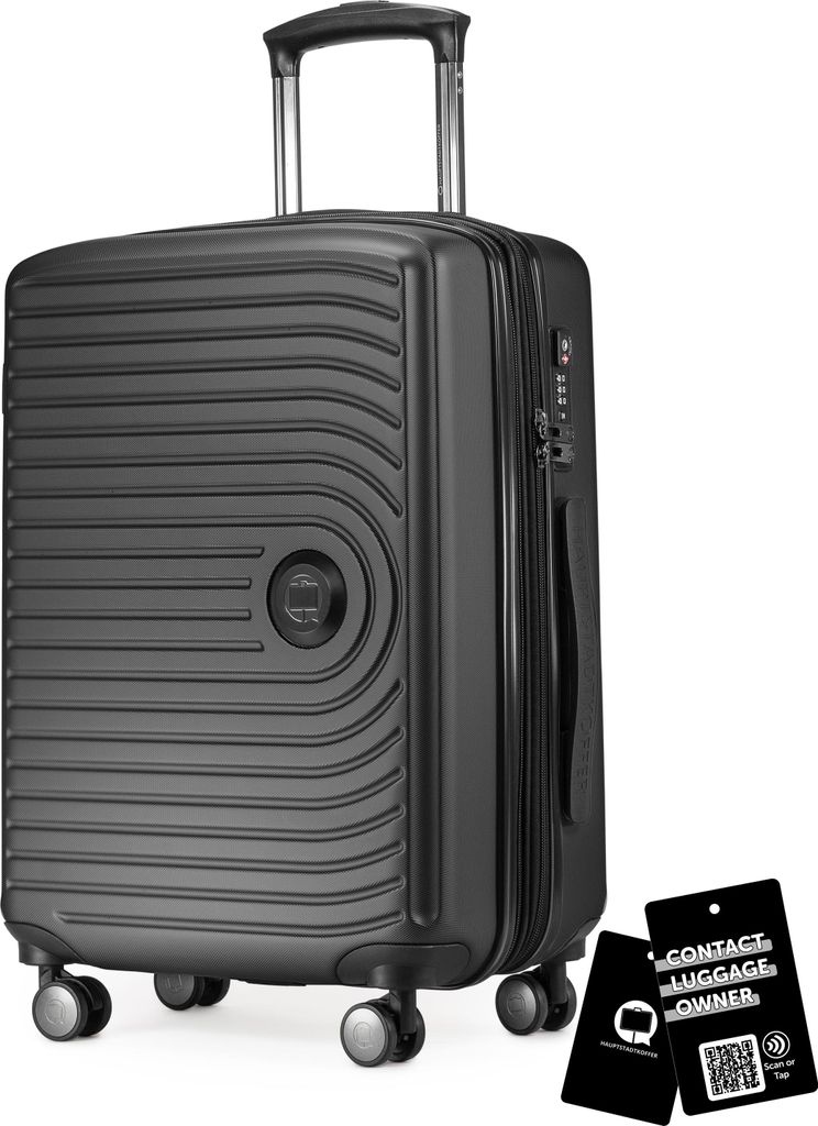 Mitte - Handgepäck-Koffer + digitaler Gepäckanhänger Kofferschild, Kabinentrolley XL-Erweiterung Bordgepäck Hardcase Handkoffer Flugzeug Carry-...