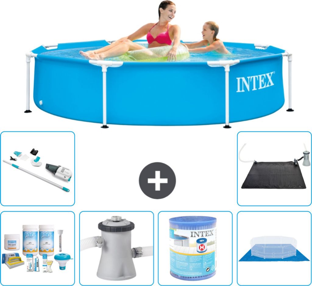 Intex-Schwimmbecken mit rundem Rahmen – 244 x 51 cm – Blau – im Lieferumfang enthalten Wartungspaket - Filterpumpe für Schwimmbad - Filter -...