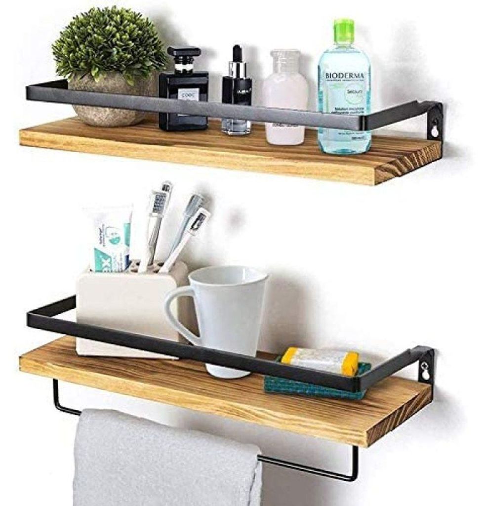 Wandregal, schwebendes Holz, Wandmontage, schwebendes Regal mit Handtuchhalter, rustikale Aufbewahrungsregale, ideal für Wohnzimmer, Schlafzimmer,...