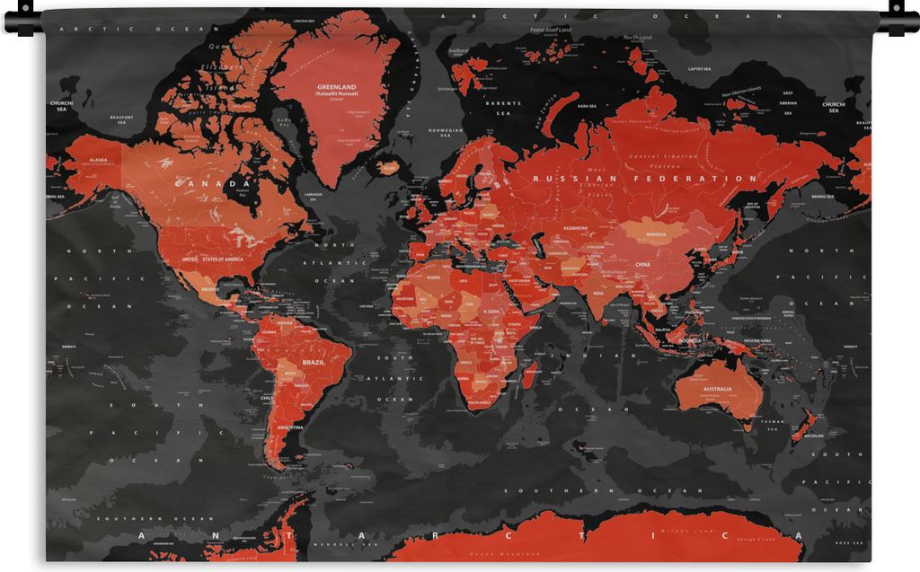 MuchoWow Wandteppich Wandbehang Weltkarte - Rot - Schwarz - Kind - Kind - Mädchen 150x100 cm Tapisserie Dekoration Wandtuch - Waschbar - Tapisse...