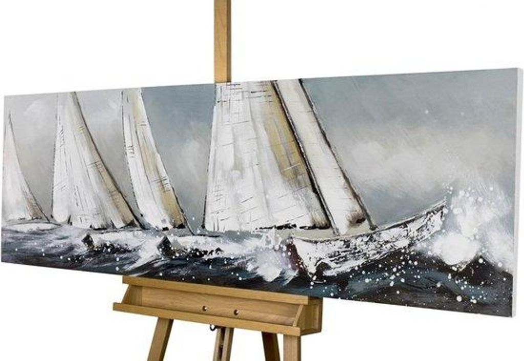 Handgemaltes Canvas - Wanddekoration Gemälde - Wohnzimmer Veredeln - Mit Echtheitszertifikat - 150x50cm - Blau