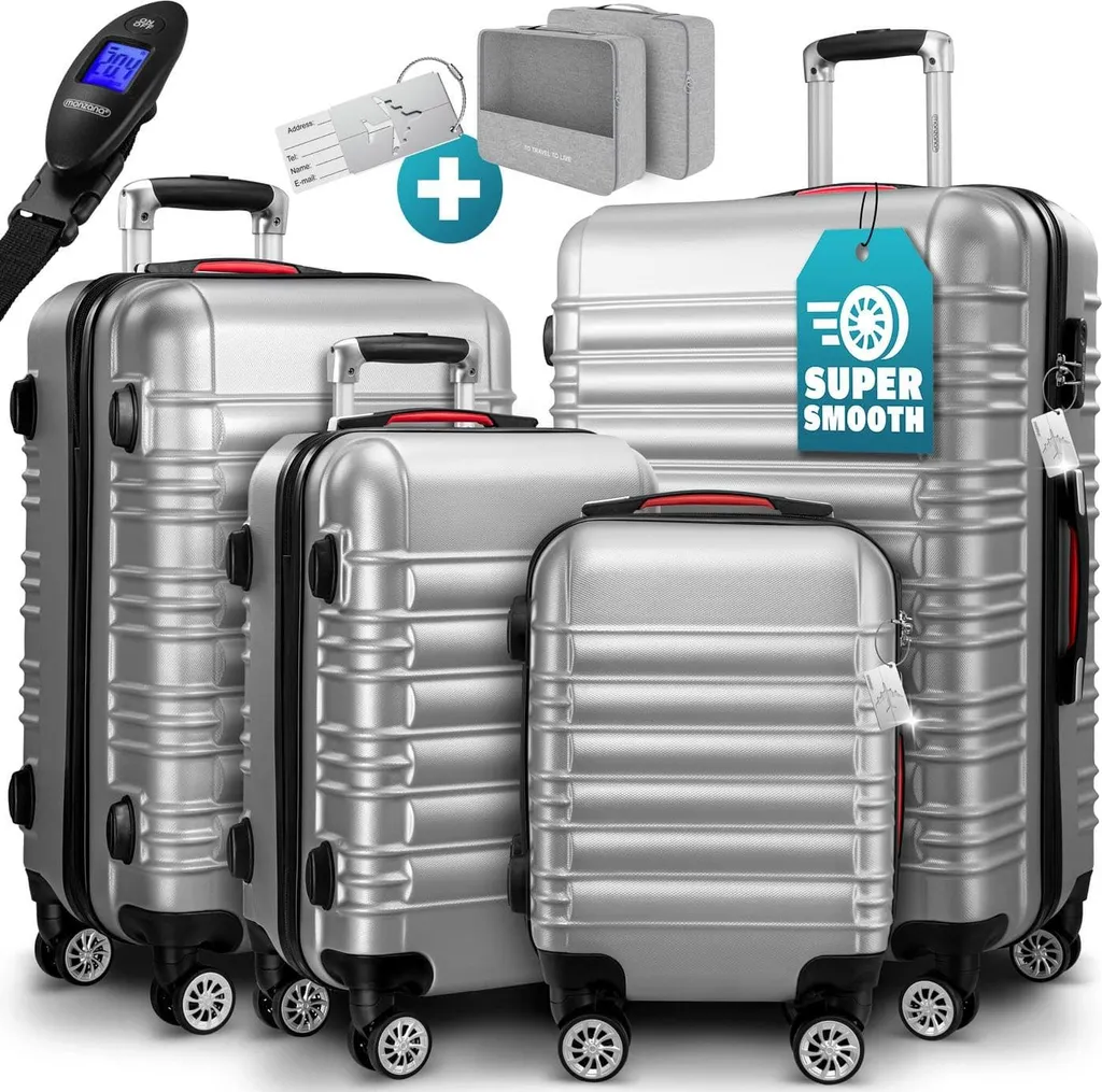 Valises de voyage argentées 360° : ensemble de 4 tailles familiales