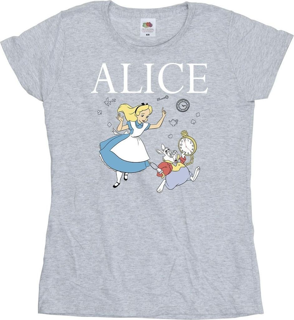 Disney - "Alice In Wonderland Follow The Rabbit" T-Shirt für Damen BI7086 (XL) (Grau)