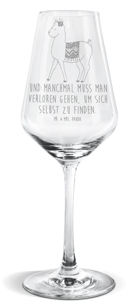 Mr. & Mrs. Panda Weinglas Alpaka Stolz - Transparent - Geschenk, Weißwein Kelch, Lama, Weißweinkelch, wein glas