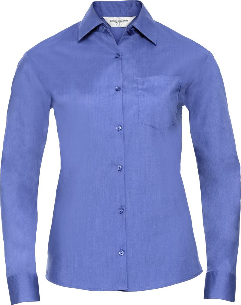 Russell Collection Damen Langarm Bluse BC1026 (S) (Blau)