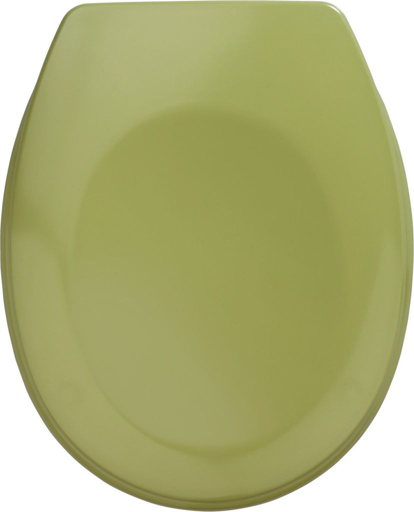 A top-down view of a green toilet seat.