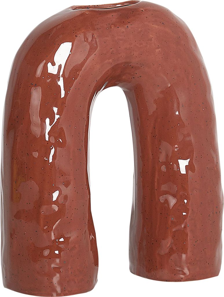 BELIANI Blumenvase Braun Steinzeug 29 cm Hoch mit Weiter Öffnung U-Förmig Modern Wohnzimmer Schlafzimmer Esszimmer Dekoration Deko-Objekt Skulptur