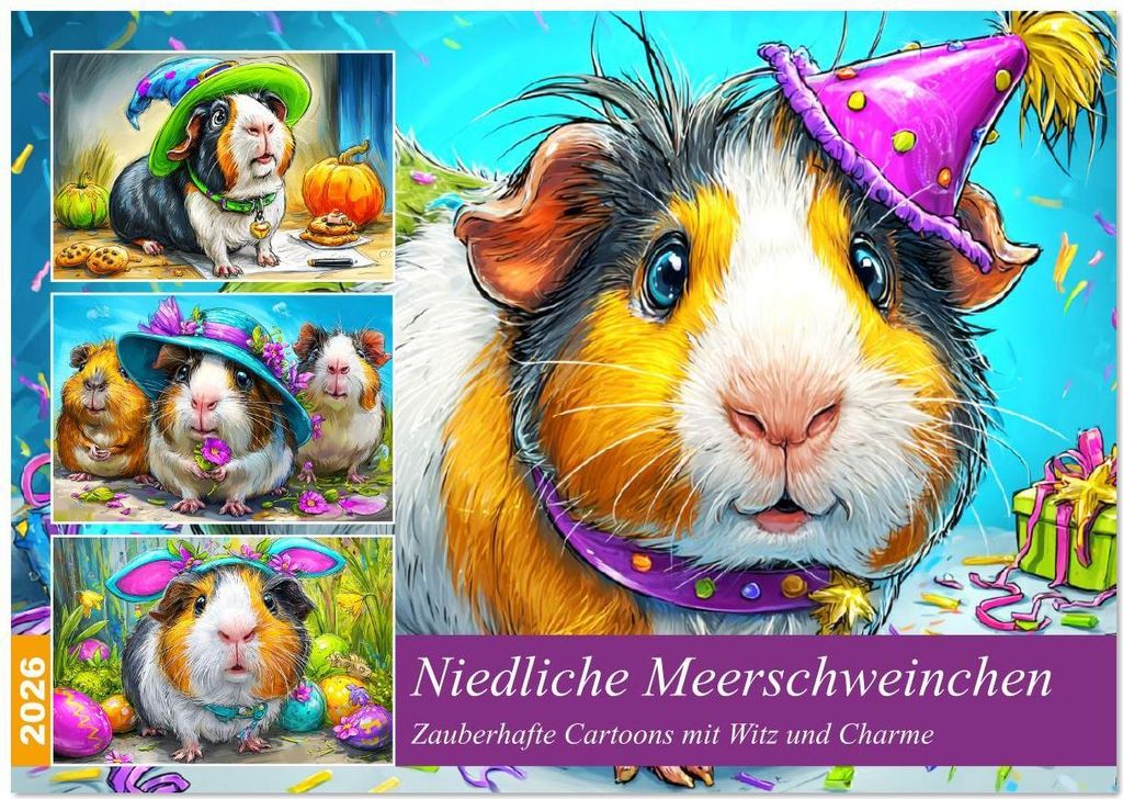 Niedliche Meerschweinchen. Zauberhafte Cartoons mit Witz und Charme (Wandkalender 2026 DIN A3 quer), CALVENDO Monatskalender