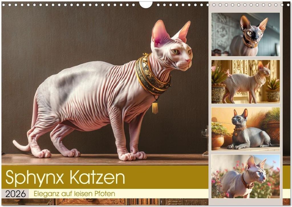 Sphinx Katzen. Eleganz auf leisen Pfoten (Wandkalender 2026 DIN A3 quer), CALVENDO Monatskalender