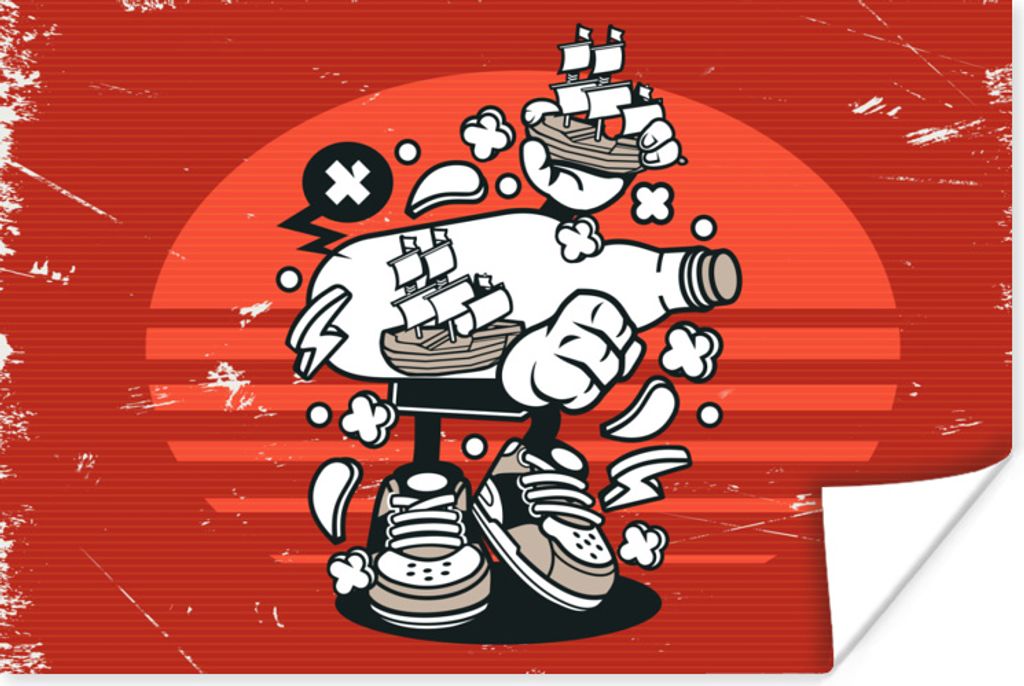 MuchoWow Poster Vintage - Boot - Flasche 90x60 cm - Schlafzimmer