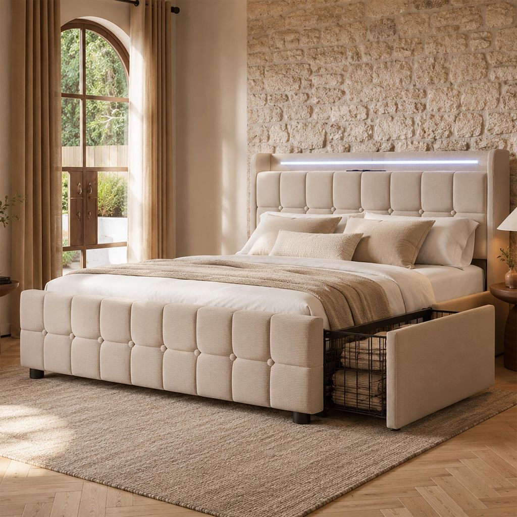 Flieks Polsterbett 140x200cm mit USB und Steckdosen, Produktbild 