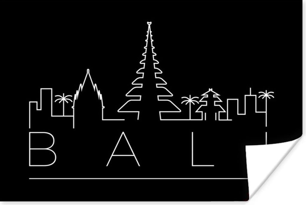 MuchoWow Poster Skyline "Bali" auf schwarzem Hintergrund 30x20 cm - Plakate - Print