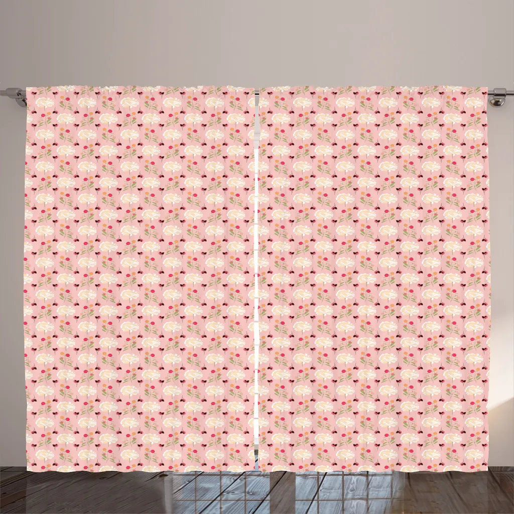 Rideau Rustique Fleurs de Pivoine Blush 280 x 225 cm avec Accroches