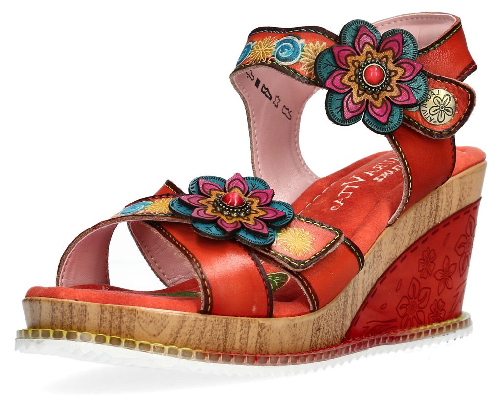 Laura Vita Damen Sandalette Boho Leder mit gekreuzten Riemen Ballon 26, Größe:38 EU, Farbe:Orange