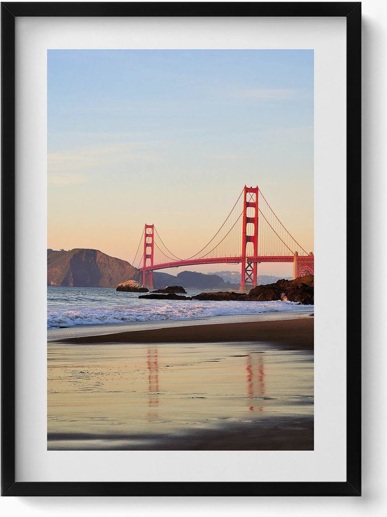 Golden Gate Bridge Landschaft– Wandbild mit Rahmen – Gerahmtes Bild – Wanddekoration – 50x70 cm – Schwarz Rahmen