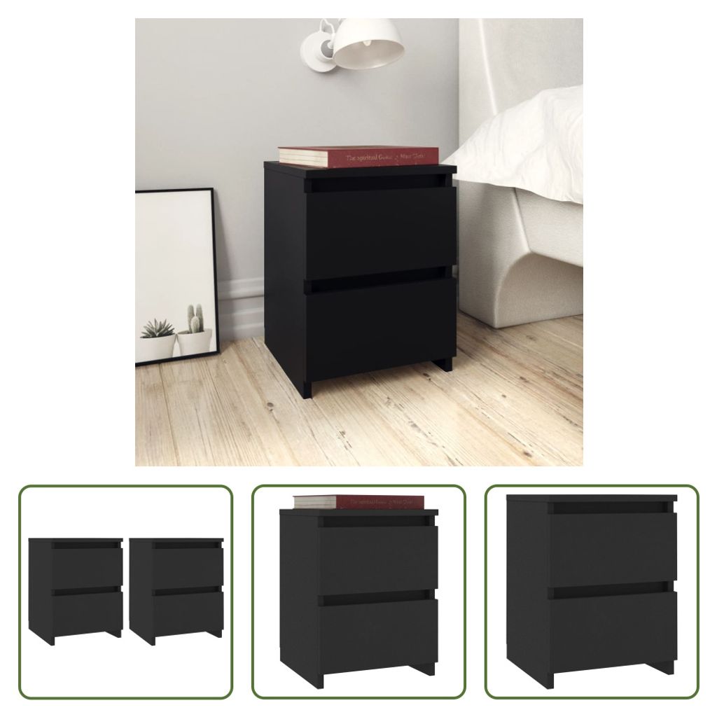 The Living Store Nachttische 2 Stk. Schwarz 30×30×40 cm Produktbild 
