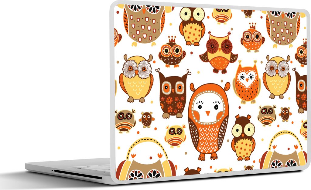 MuchoWow Laptop Aufkleber Sticker Cover Mädchen - Eule - Orange - Muster - Mädchen - Kind - Kinder 25x18 cm - Laptop-Deko