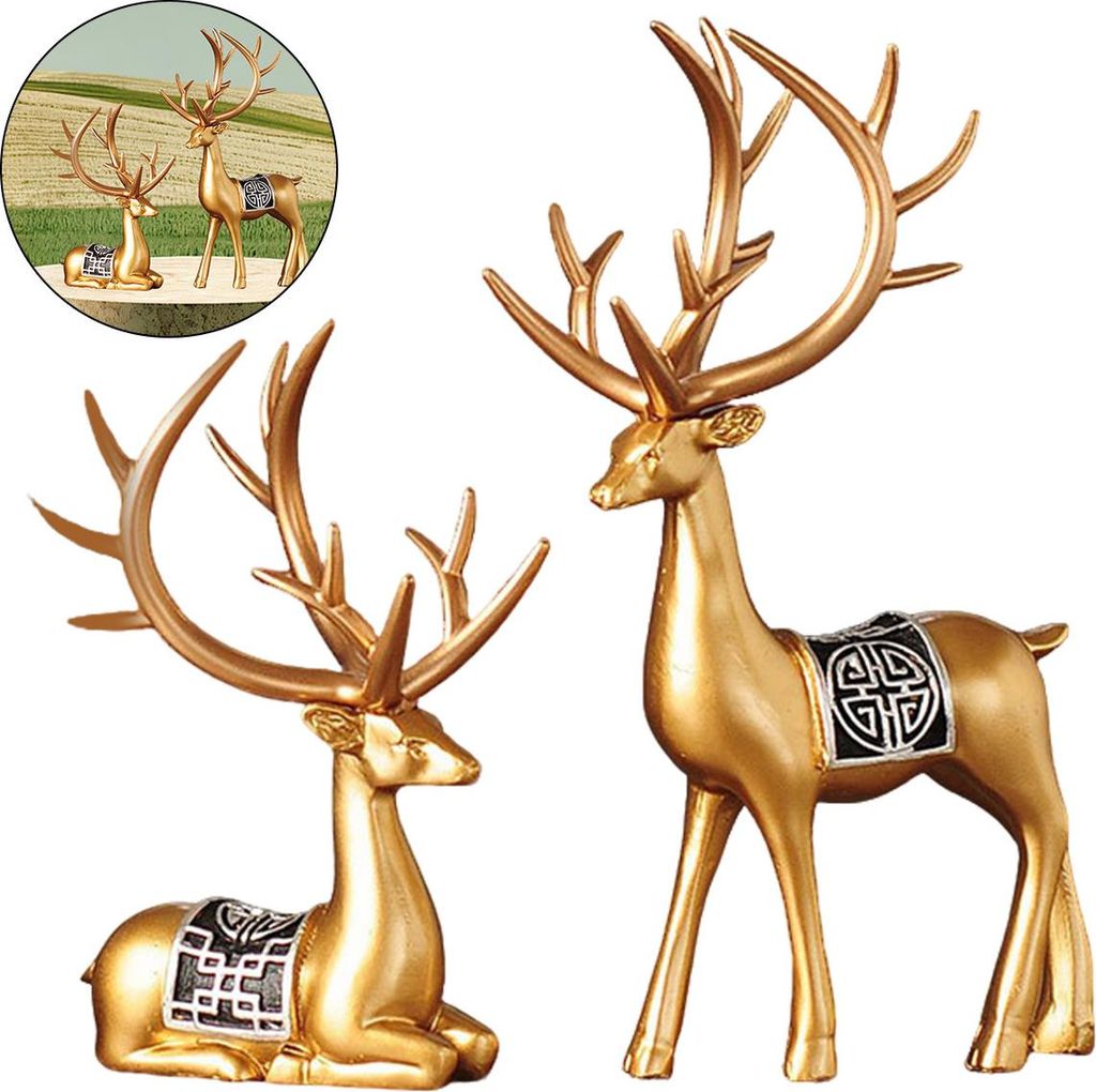 Luxus hirsch dekoration 2 stück, gold elch figuren, wohnaccessoire & geschenk zur hauseröffnung