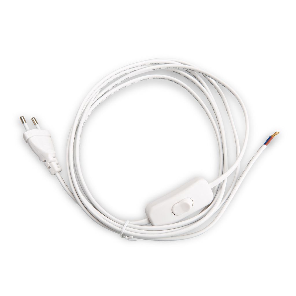 Netzkabel 3 m Eurostecker + Schalter 300 WS C7 weiß offenes Produktbild 