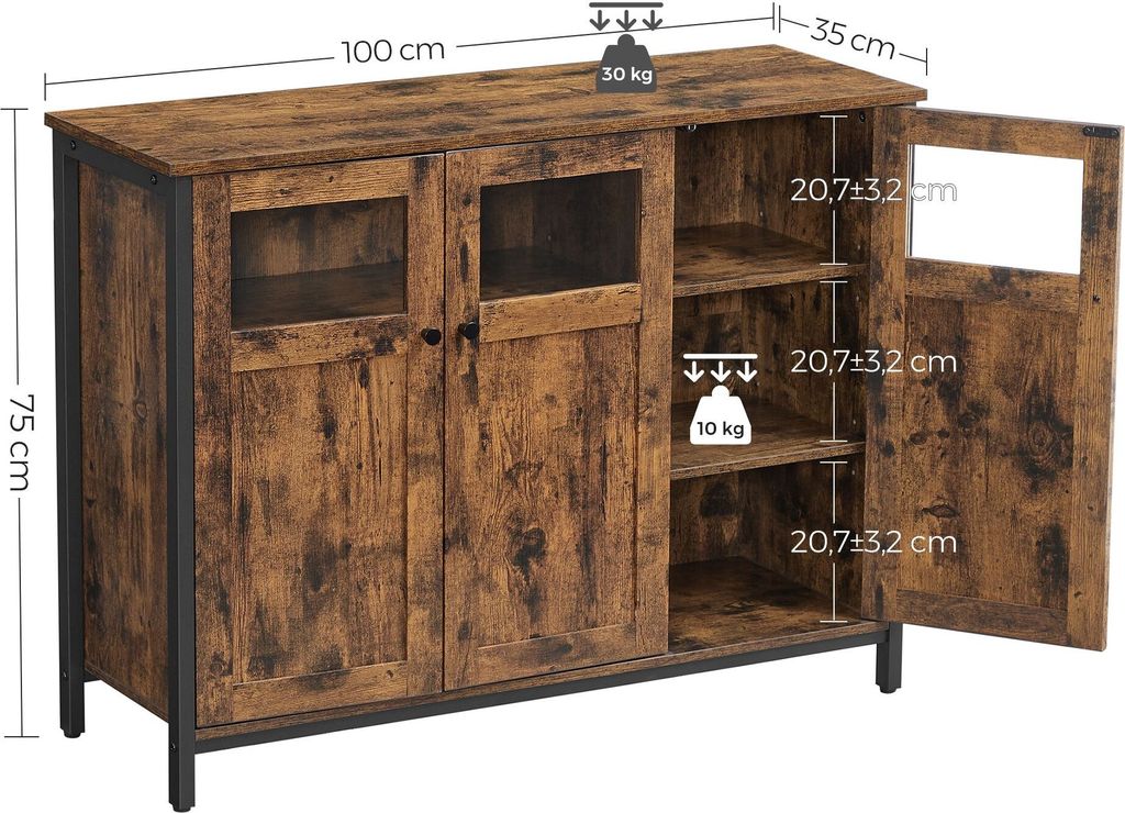Kredens VASAGLE, 100 x 35 x 75 cm, regulowana półka, ze Zdjęcie produktu 7