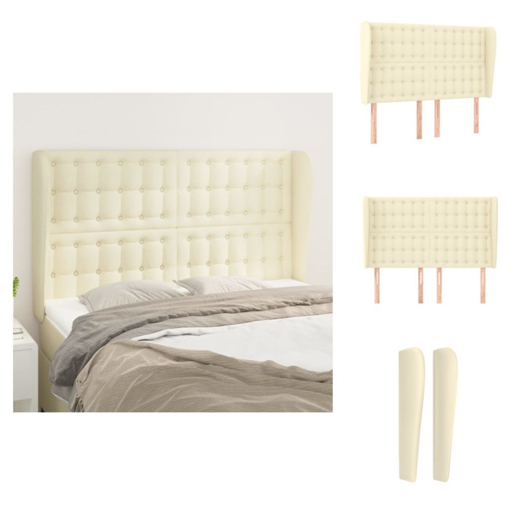 vidaXL Kopfteil mit Ohren Creme 147x23x118/128 cm Kunstleder - Kopf- & Fußenden