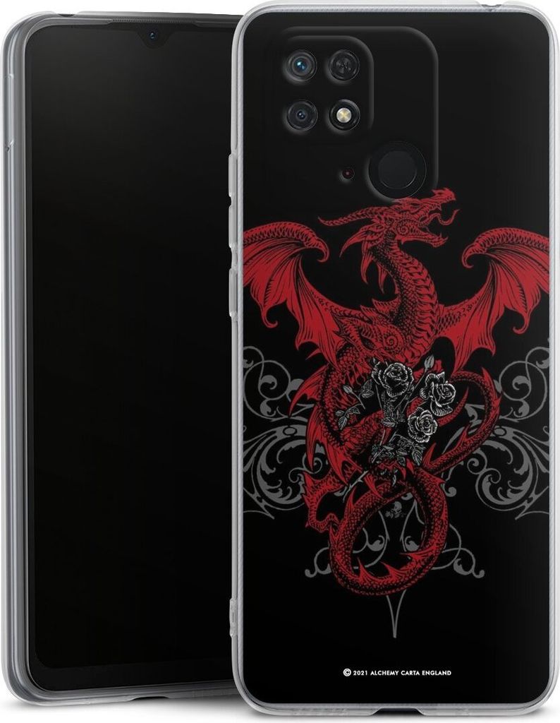 DeinDesign Handyhülle für Xiaomi Redmi 10C Silikon Hülle Case Smartphone Schutzhülle Drache Gothic Rot