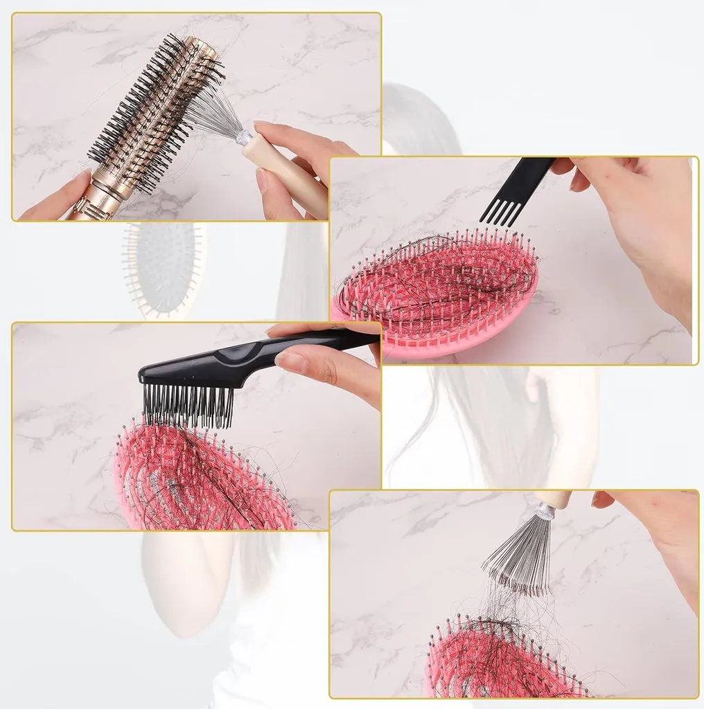 Set 5 Pezzi Pulizia Spazzole Capelli: Legno e Metallo Professionale - 7