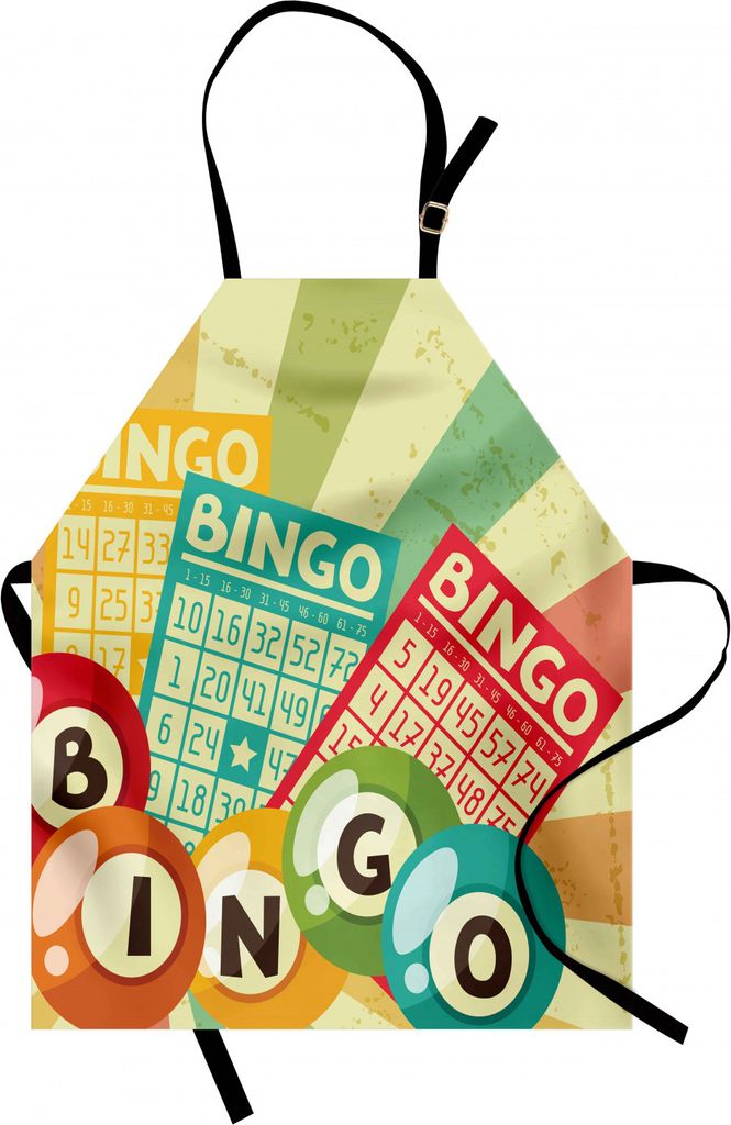 ABAKUHAUS Jahrgang Kochschürze, Bingo-Spiel mit Ball und Karten Pop Art Stilisierte Lotterie Hobby Celebration Theme, Farbfest Höhenverstellbar W...