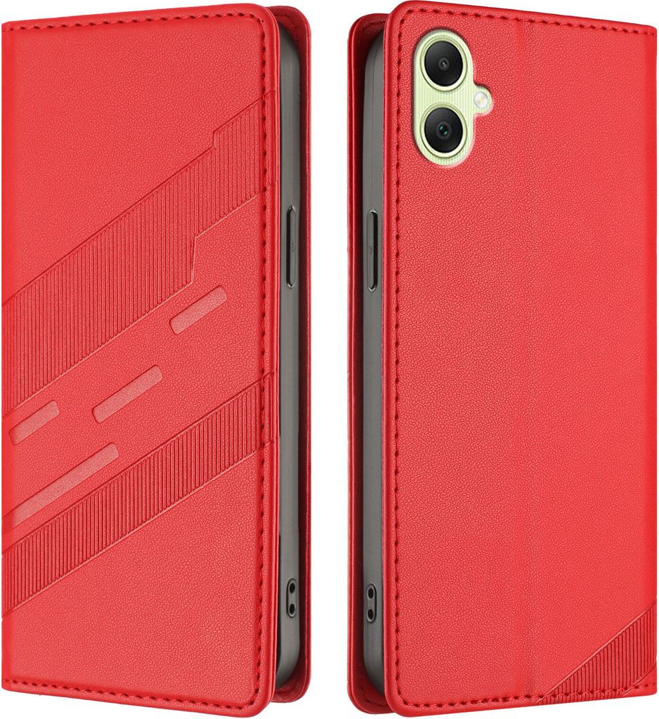 Hülle für Samsung Galaxy A05, Kunstleder Brieftaschen Handyhülle mit Kartenfach und Standfunktion Rot
