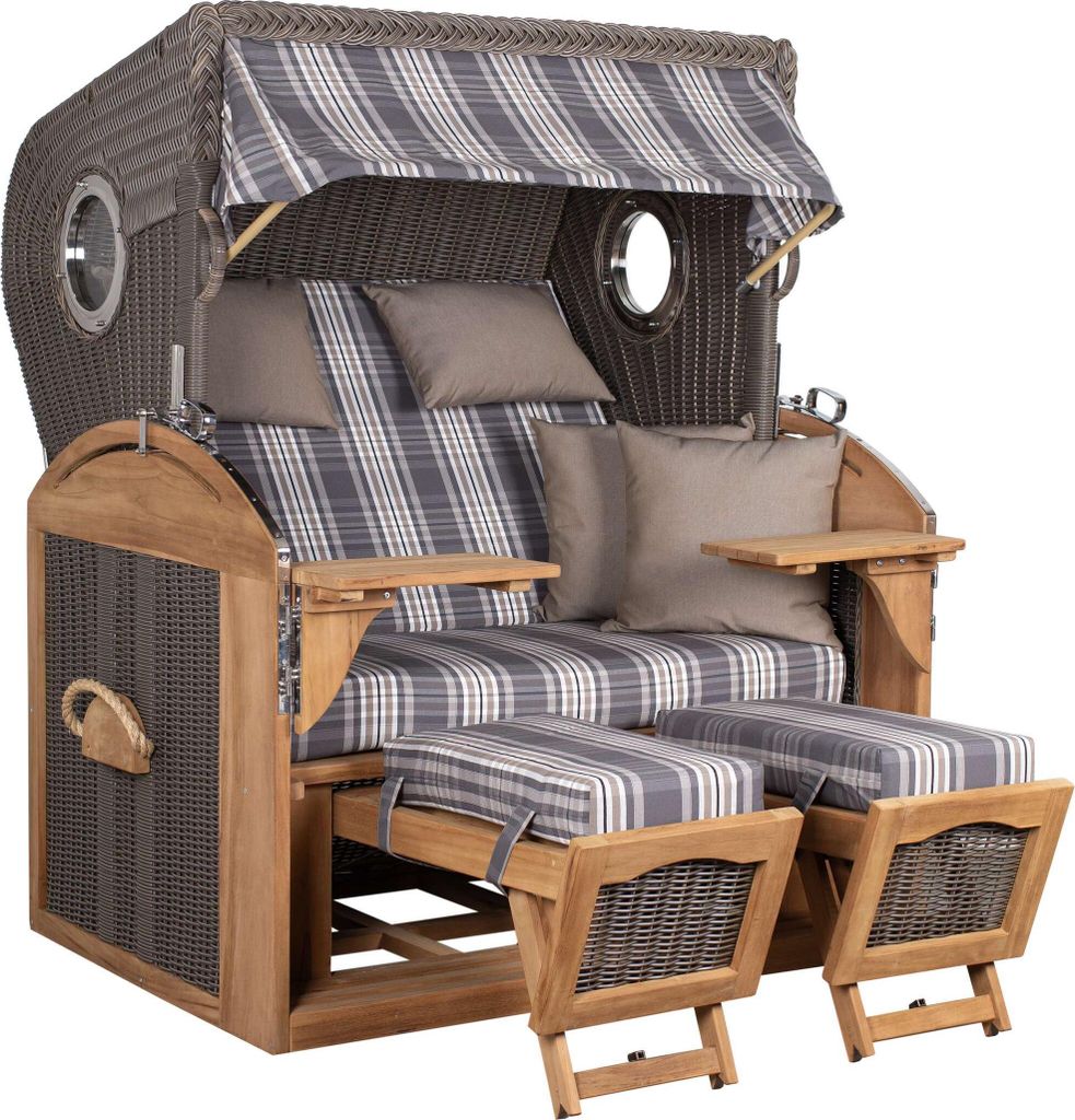 Strandkorb XL Schillig Bullauge Teakholz PE Grey Volllieger 2,5-Sitzer