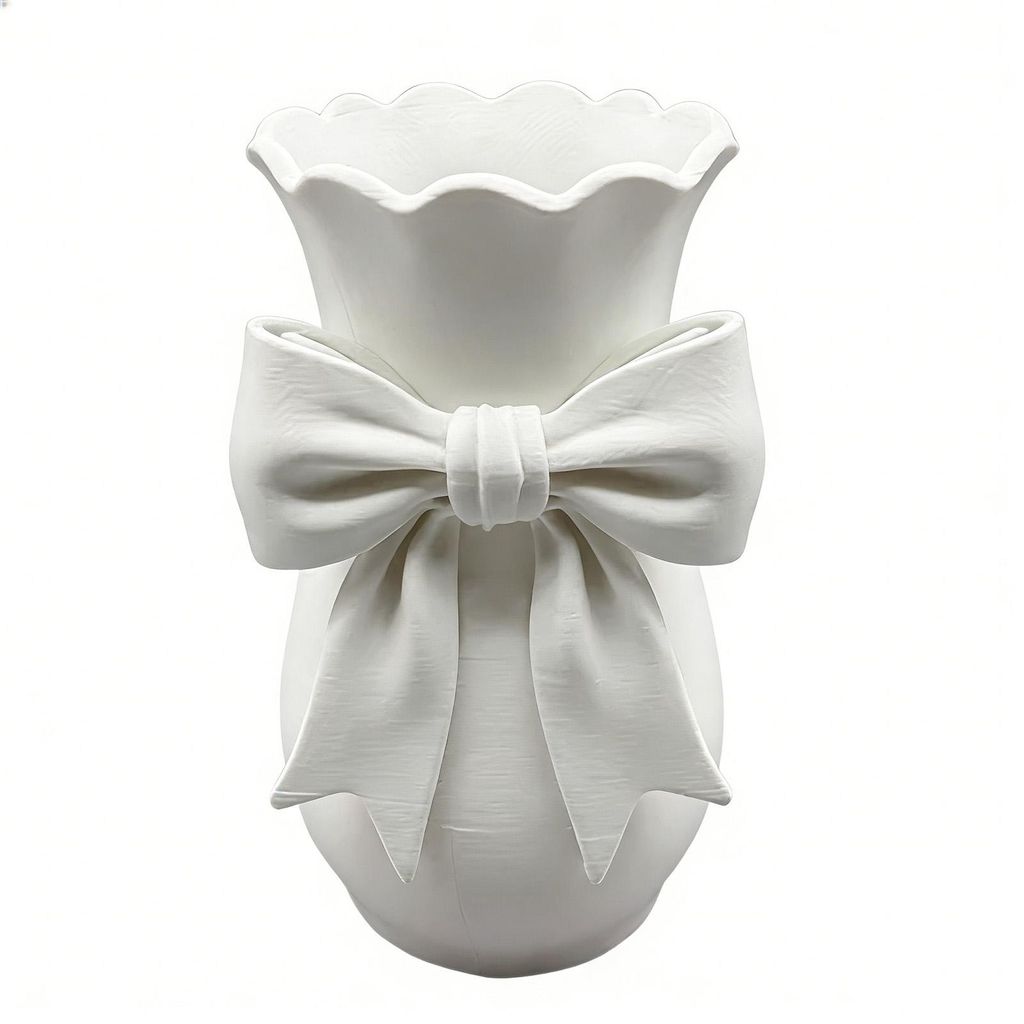 Rosa-weiße Schleifenvase, Kunststoffvase im Landhausstil, Blumenvase, Make-up-Pinselhalter für Tisch, Badezimmerregal, Tischdekoration