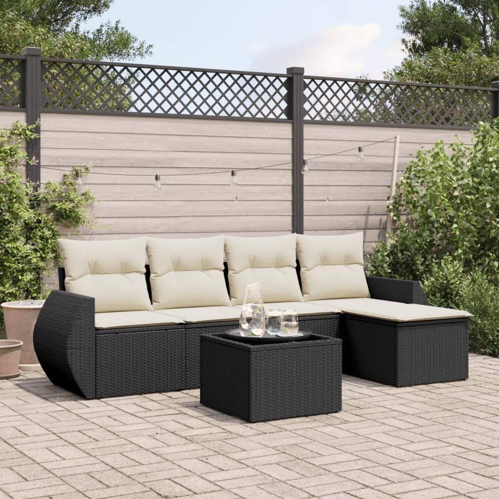 Maison Exclusive - 6-tlg. Garten-Sofagarnitur mit Kissen Schwarz Poly Rattan